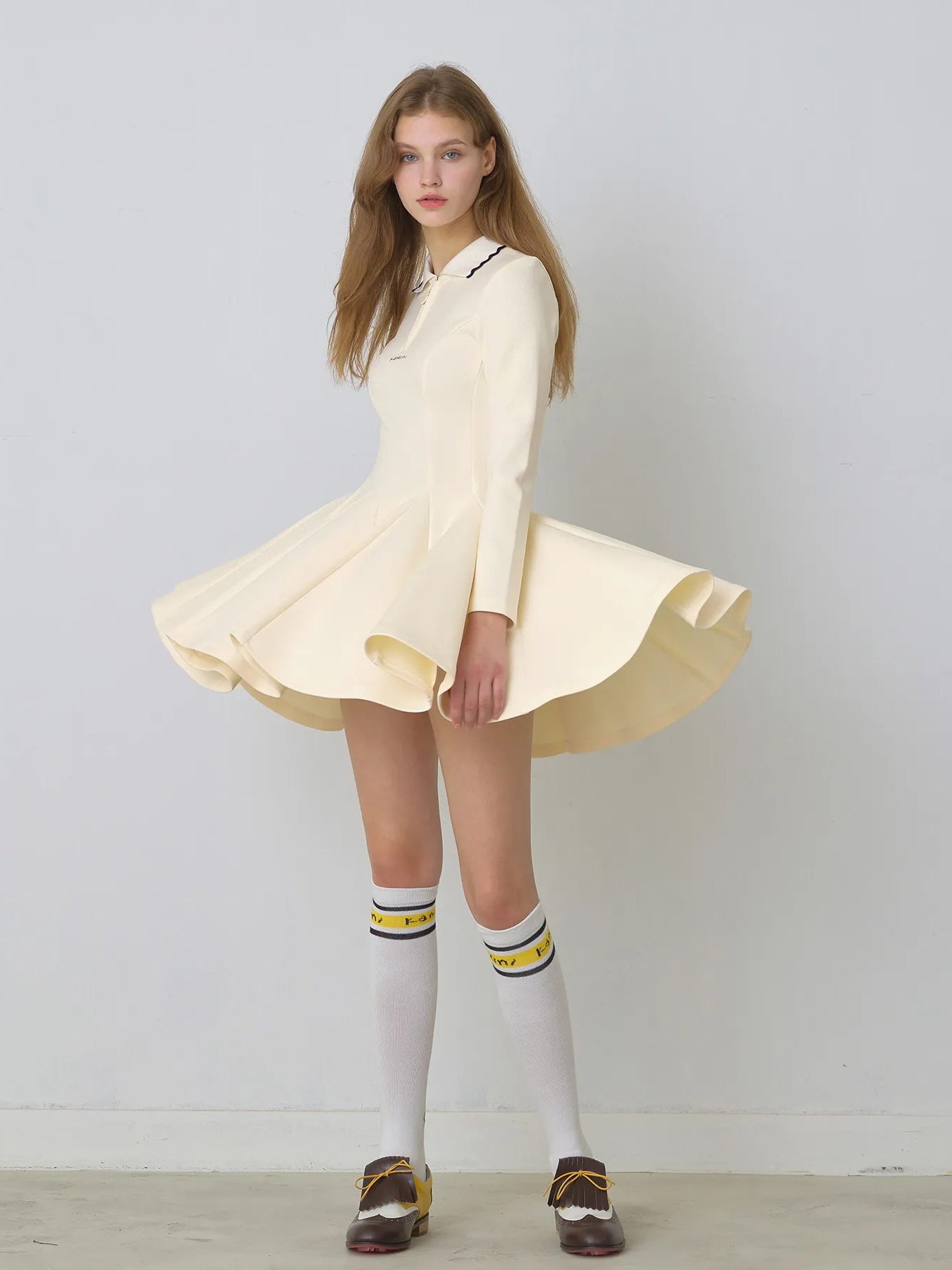 Kandini Zip-Up Flared Dress - Ivory