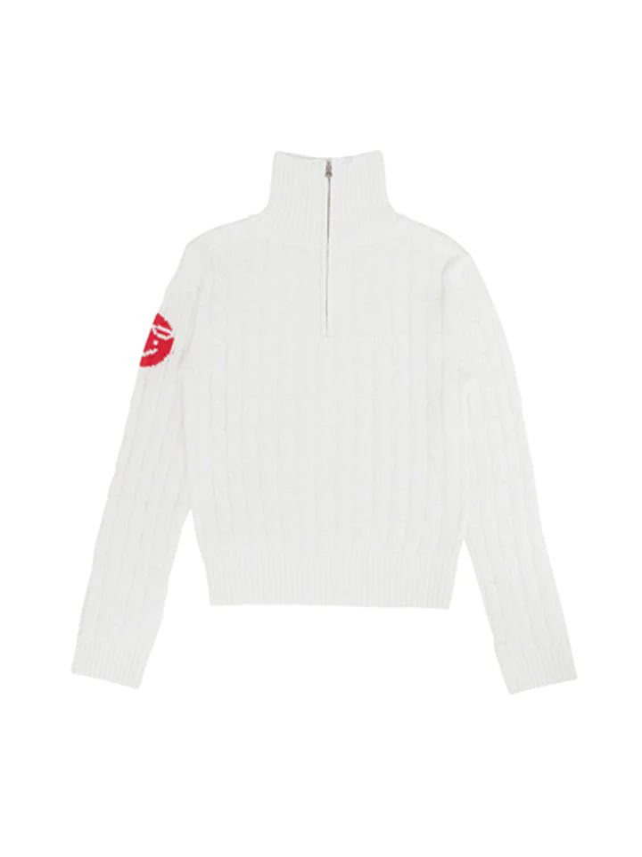 Piv'vee Cable Knit Half Zip Sweater-Cloud White