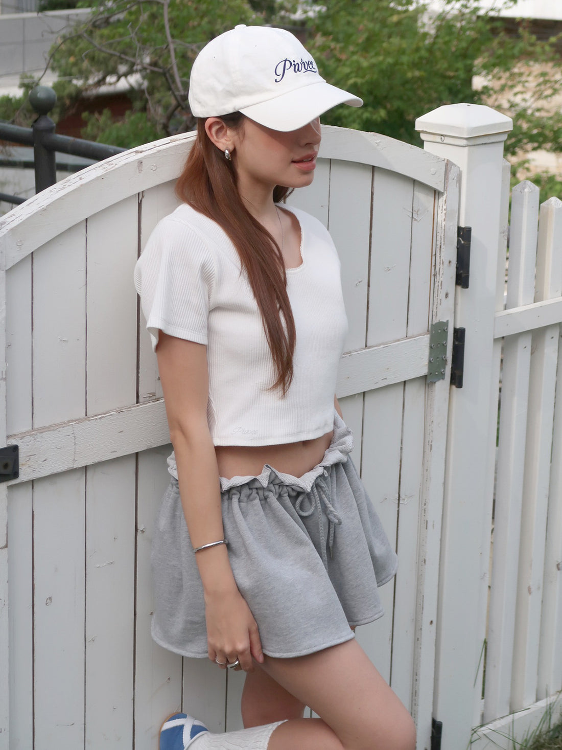 Piv'vee Drawstring Ruffle Mini Skirt-Heather Grey