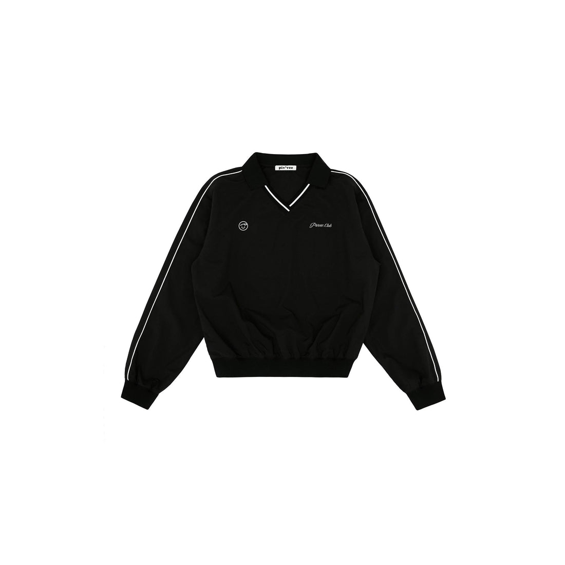 Piv'vee Club Piste Top in black with a relaxed fit and contrasting white detailing