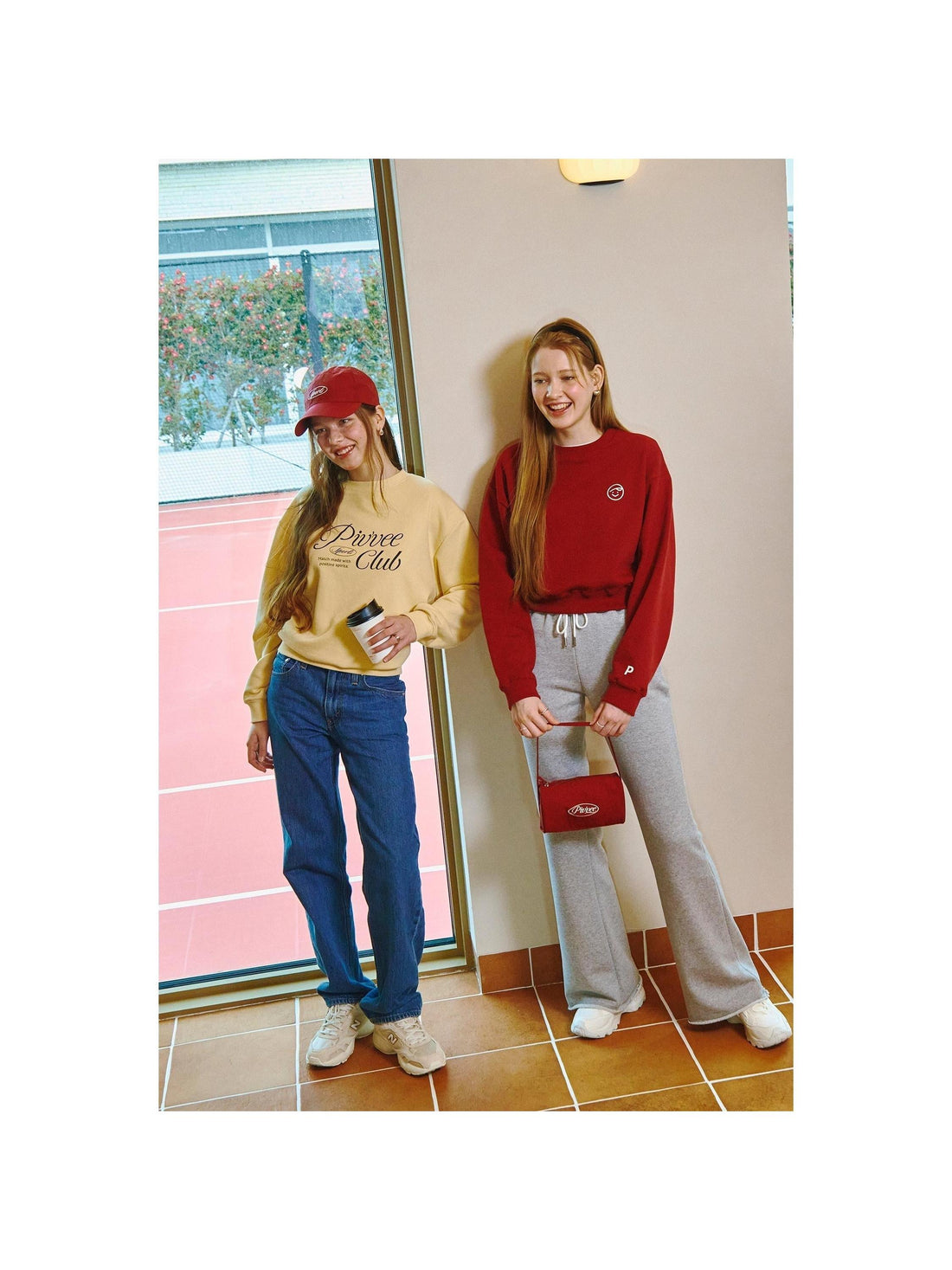 Piv'vee women's sweatshirts in yellow and red with casual jeans and sweatpants