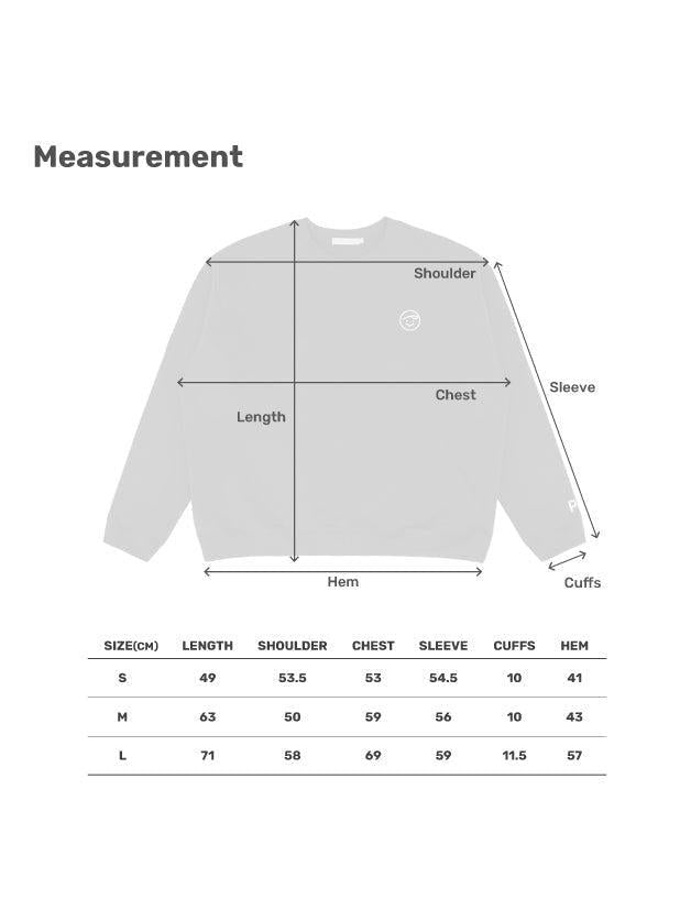 Piv'vee Smiley Sweatshirt size chart