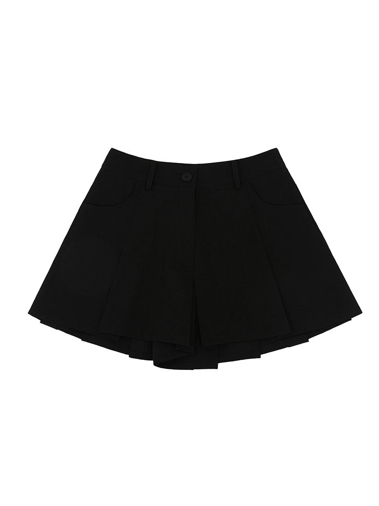 Piv'vee Pleated Culotte Pants-Black